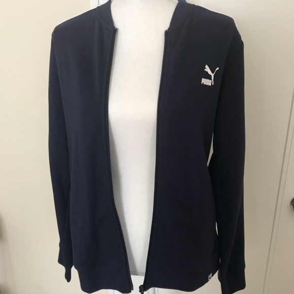 NWT Puma Blue & White Tricot Racing Stripe Logo Zip Front Track Jacket Size XL - Picture 7 of 8
